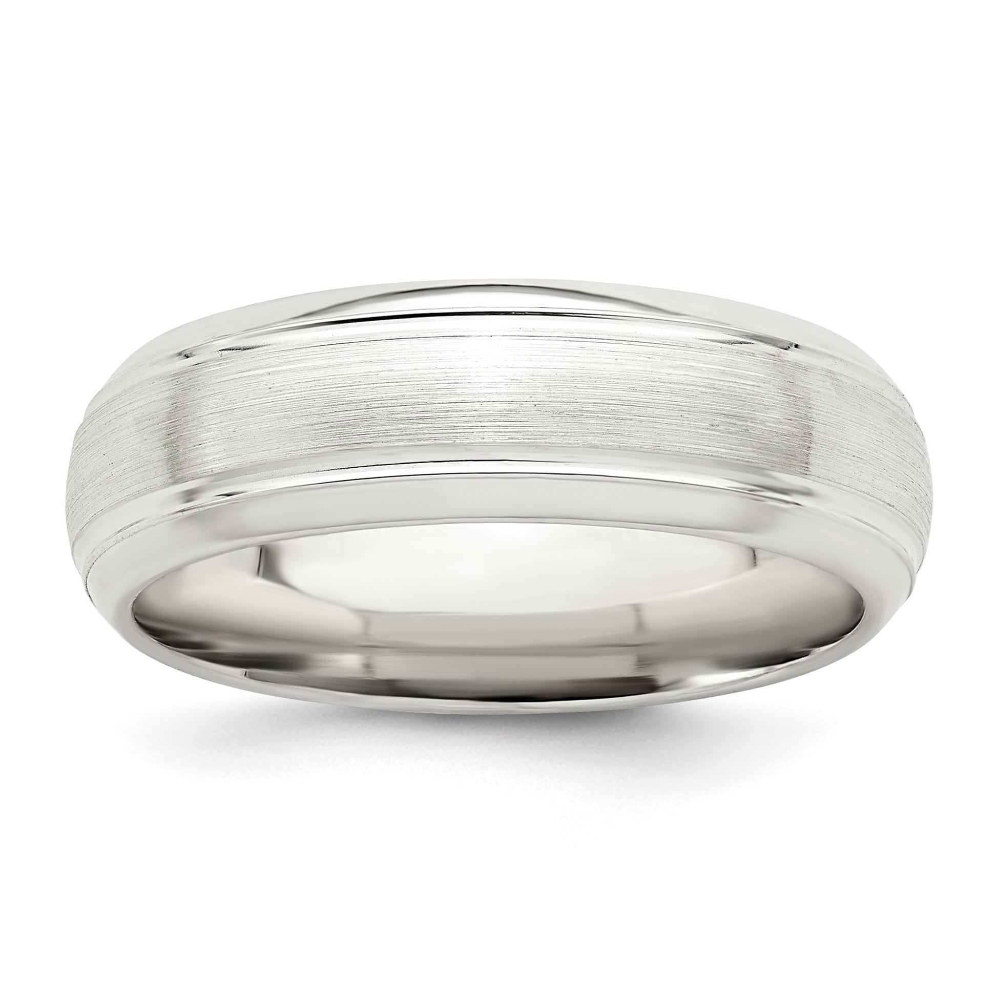 Sterling Silver 6mm Brushed Domed with Grooved Beveled Edge Fancy Band Size 7.5