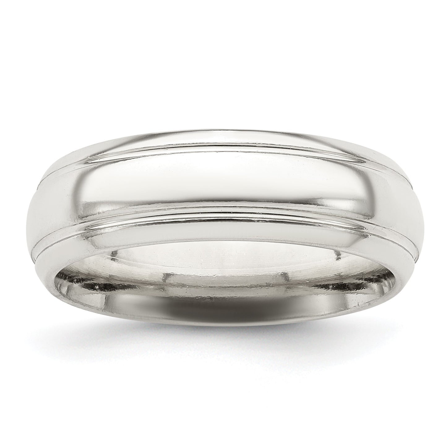 Sterling Silver 6mm Polished Domed with Grooved Beveled Edge Fancy Band Size 11.5