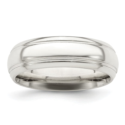 Sterling Silver 6mm Polished Domed with Grooved Beveled Edge Fancy Band Size 11.5
