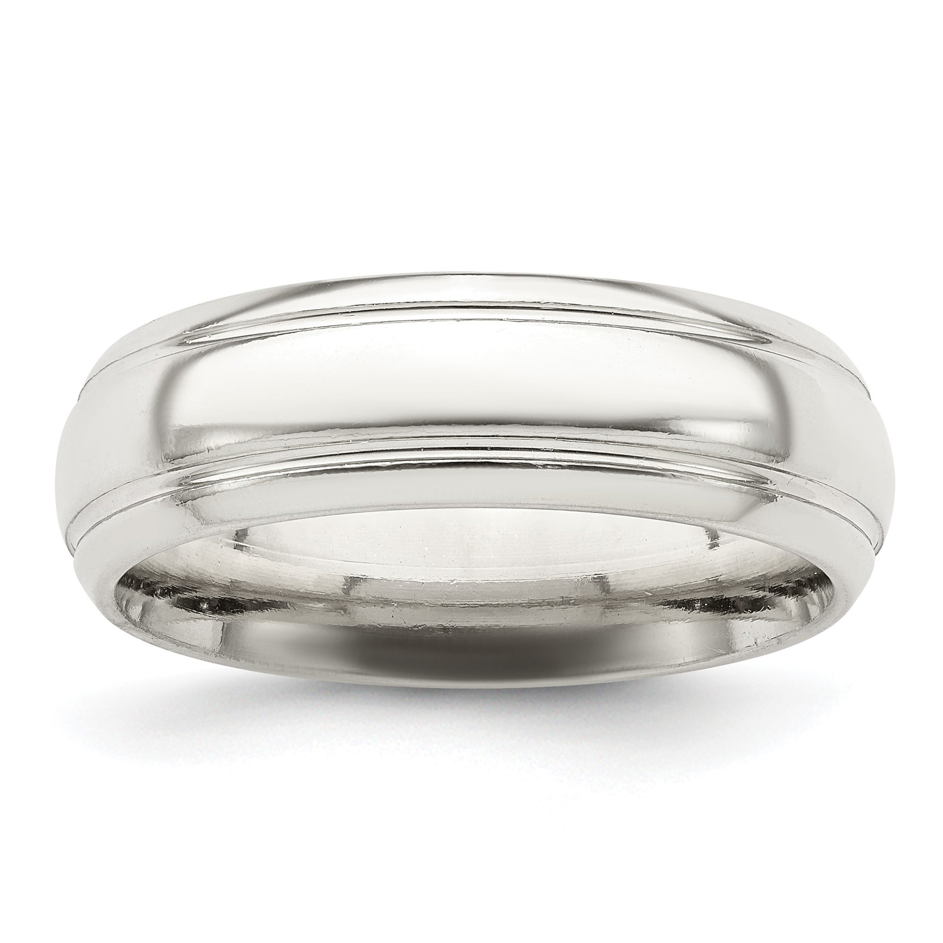 Sterling Silver 6mm Polished Domed with Grooved Beveled Edge Fancy Band Size 8