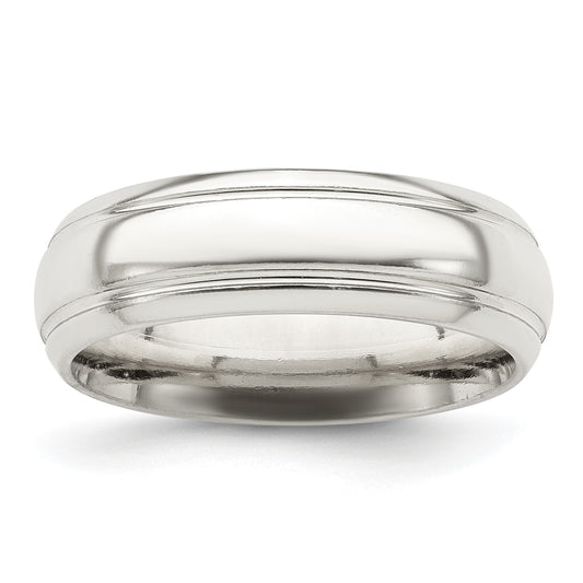 Sterling Silver 6mm Polished Domed with Grooved Beveled Edge Fancy Band Size 7