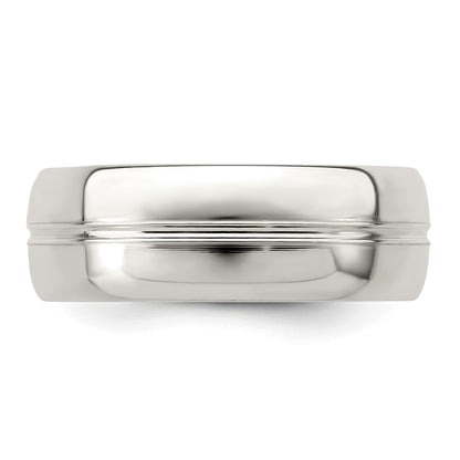 Sterling Silver 7mm Polished Domed Grooved Fancy Band Size 10