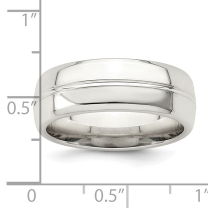 Sterling Silver 7mm Polished Domed Grooved Fancy Band Size 10