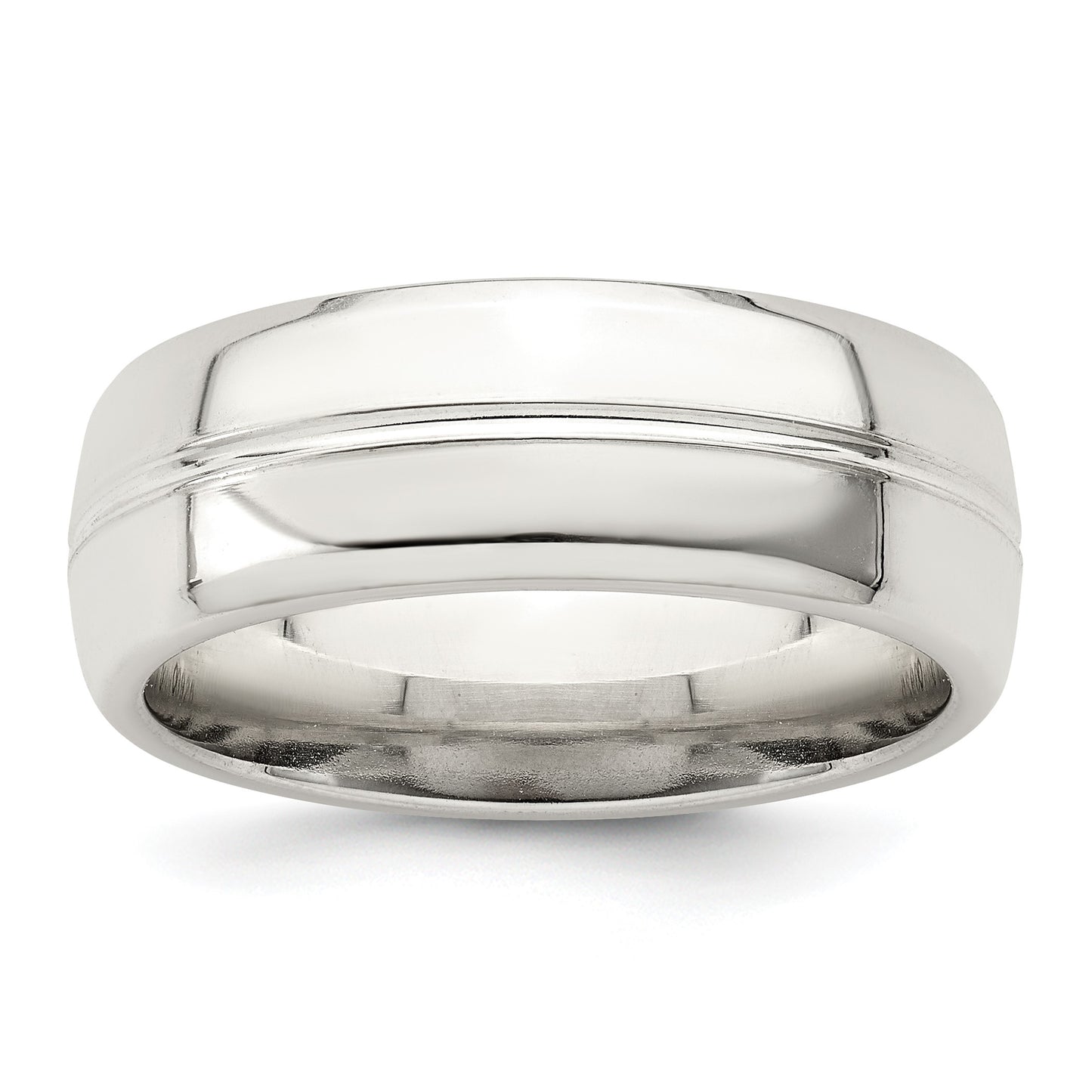 Sterling Silver 7mm Polished Domed Grooved Fancy Band Size 10