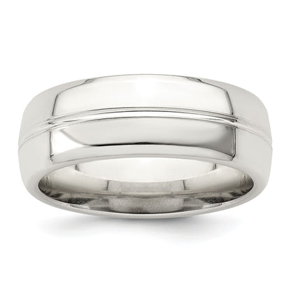 Sterling Silver 7mm Polished Domed Grooved Fancy Band Size 10