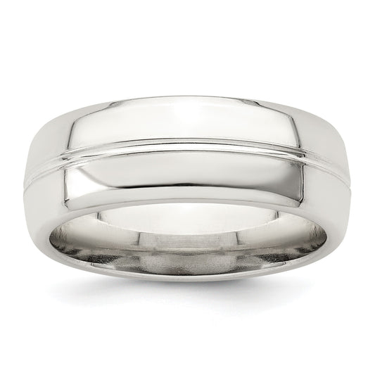 Sterling Silver 7mm Polished Domed Grooved Fancy Band Size 10