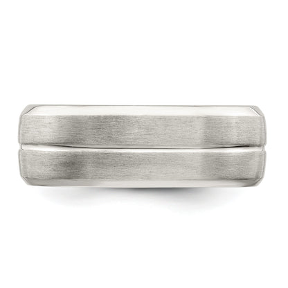 Sterling Silver 7mm Brushed Domed Grooved Fancy Band Size 12