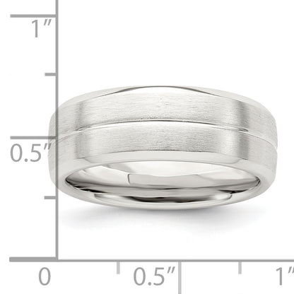 Sterling Silver 7mm Brushed Domed Grooved Fancy Band Size 11