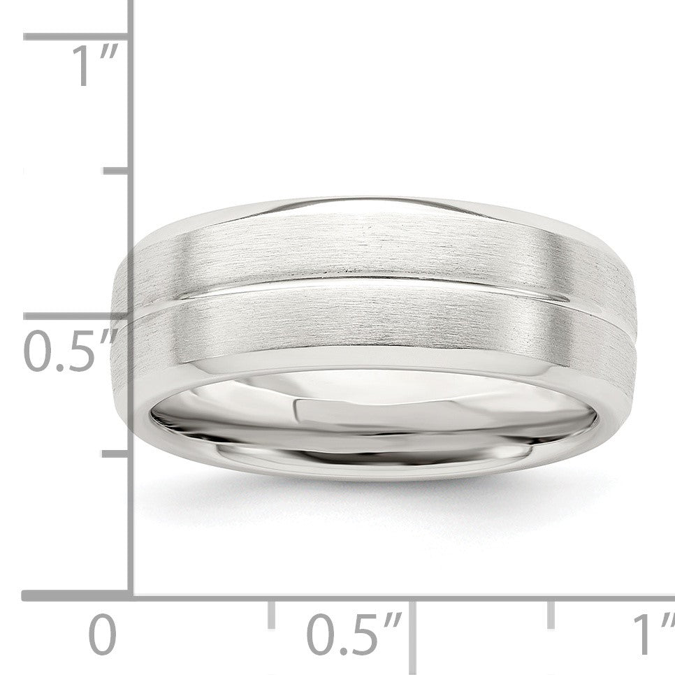 Sterling Silver 7mm Brushed Domed Grooved Fancy Band Size 10