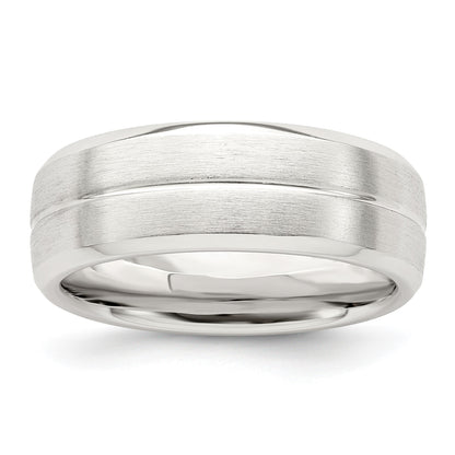 Sterling Silver 7mm Brushed Domed Grooved Fancy Band Size 12
