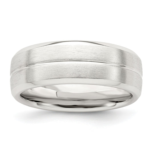 Sterling Silver 7mm Brushed Domed Grooved Fancy Band Size 7