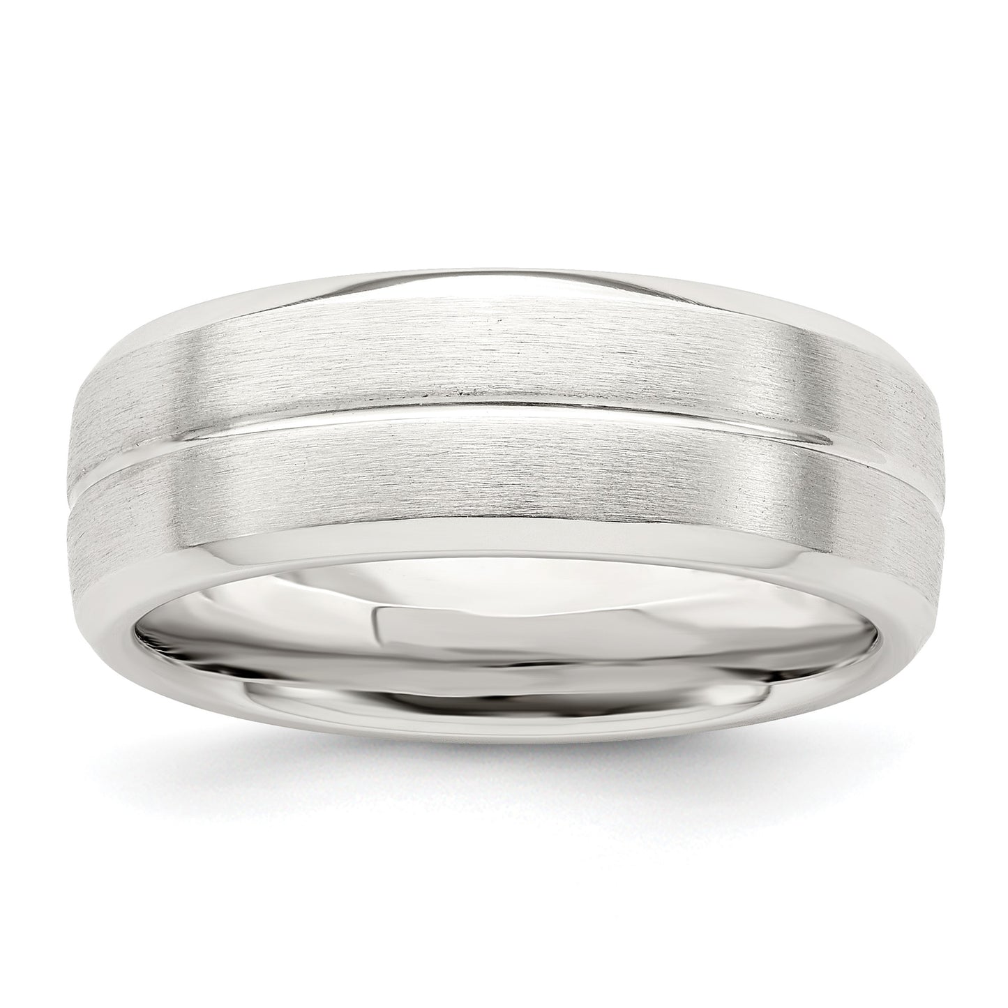 Sterling Silver 7mm Brushed Domed Grooved Fancy Band Size 8