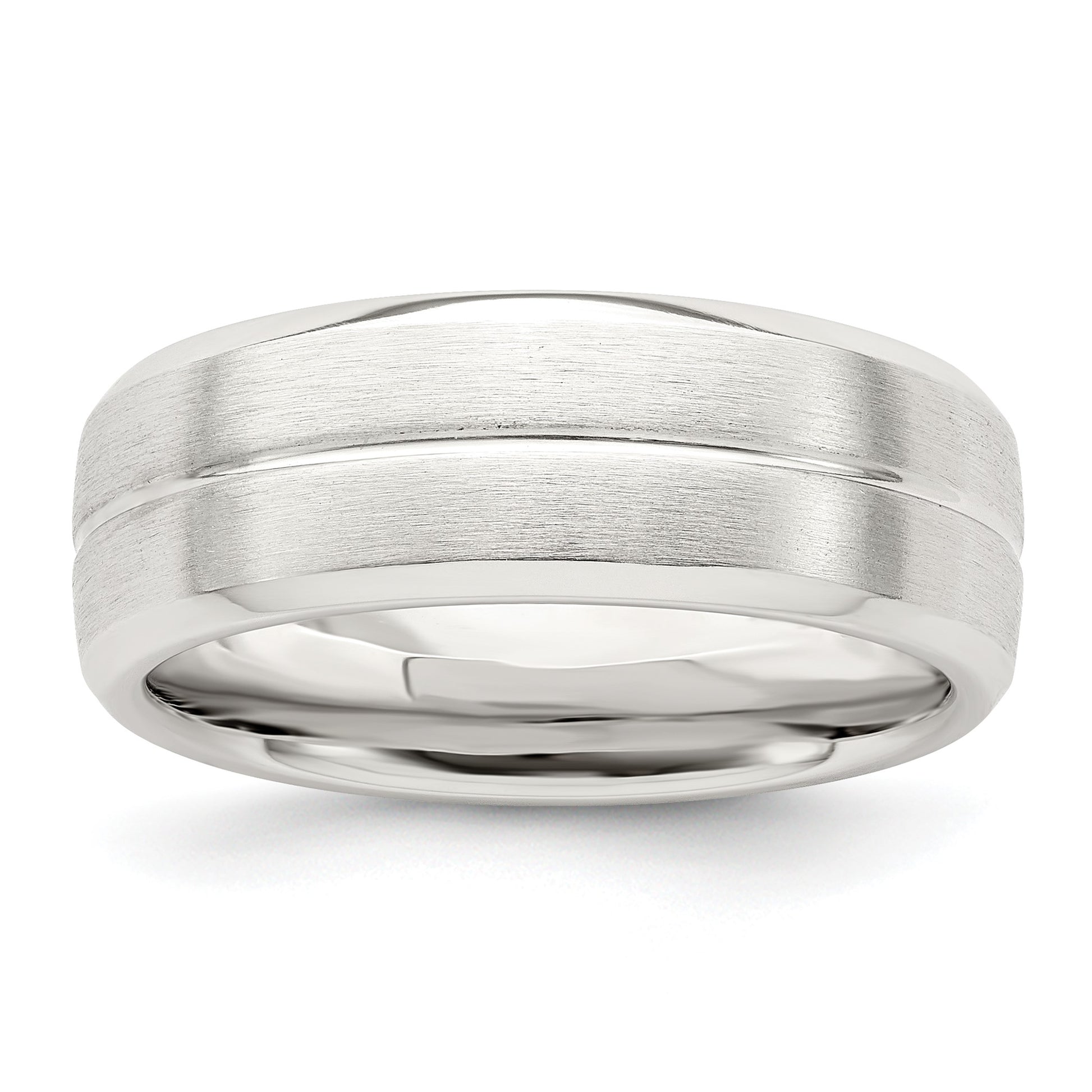 Sterling Silver 7mm Brushed Domed Grooved Fancy Band Size 11