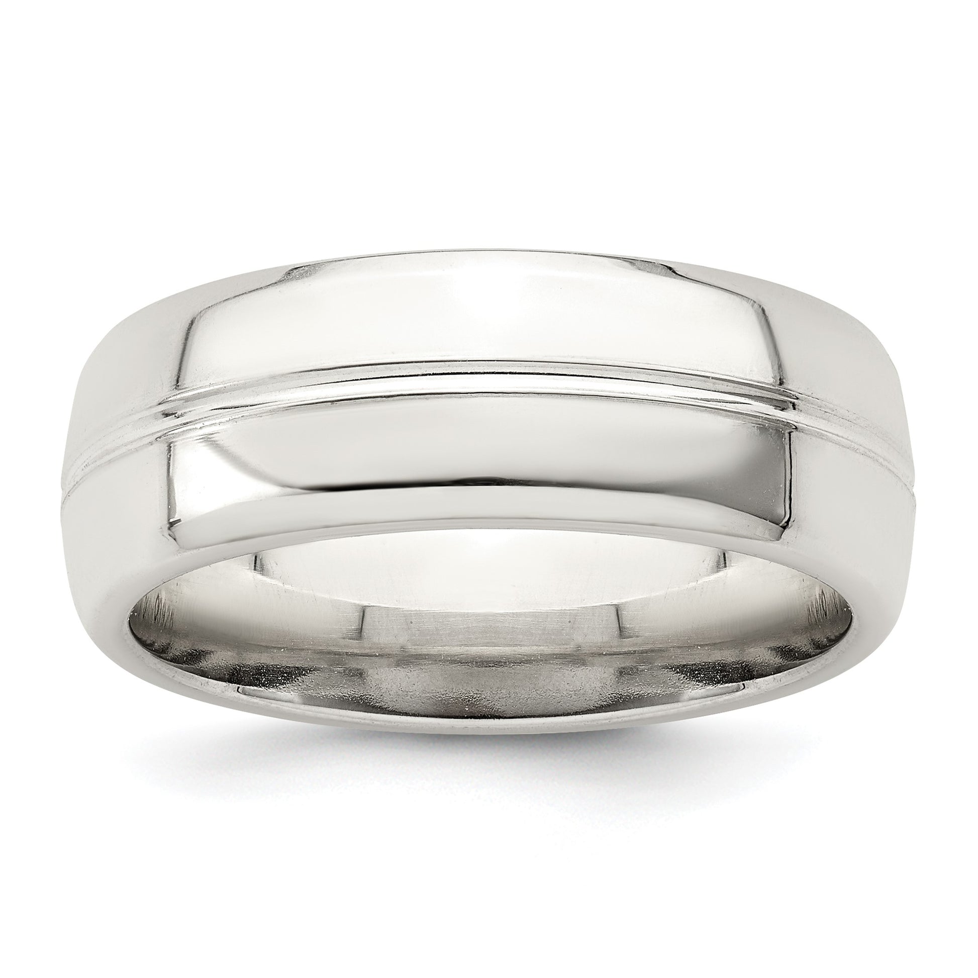 Sterling Silver 7mm Polished Domed Grooved Fancy Band Size 9.5