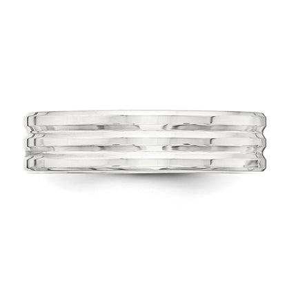 Sterling Silver 6mm Polished Flat Grooved Fancy Band Size 8