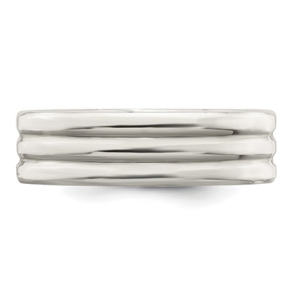 Sterling Silver 6mm Polished Flat Grooved Fancy Band Size 8