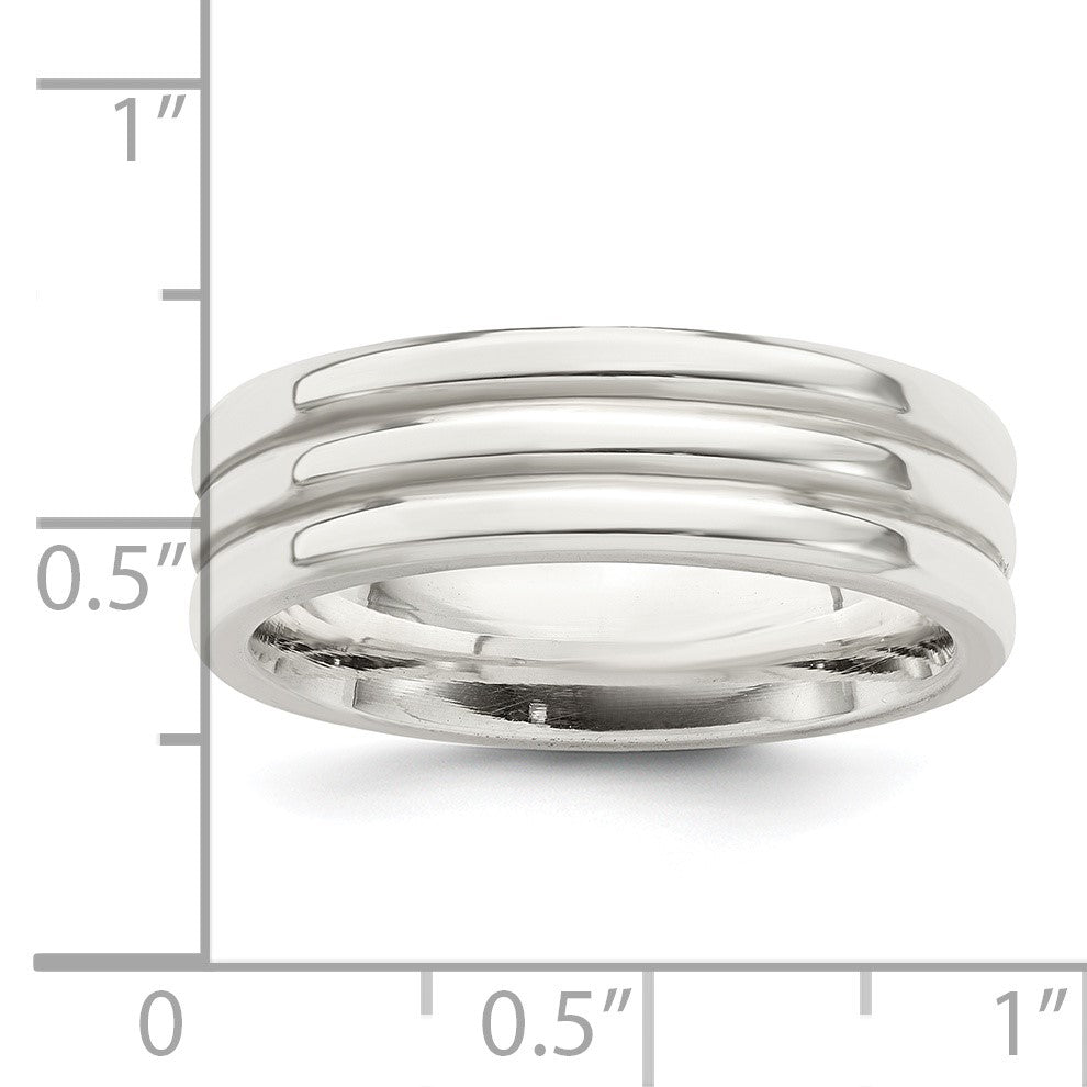 Sterling Silver 6mm Polished Flat Grooved Fancy Band Size 12.5