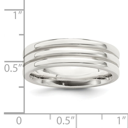 Sterling Silver 6mm Polished Flat Grooved Fancy Band Size 12.5