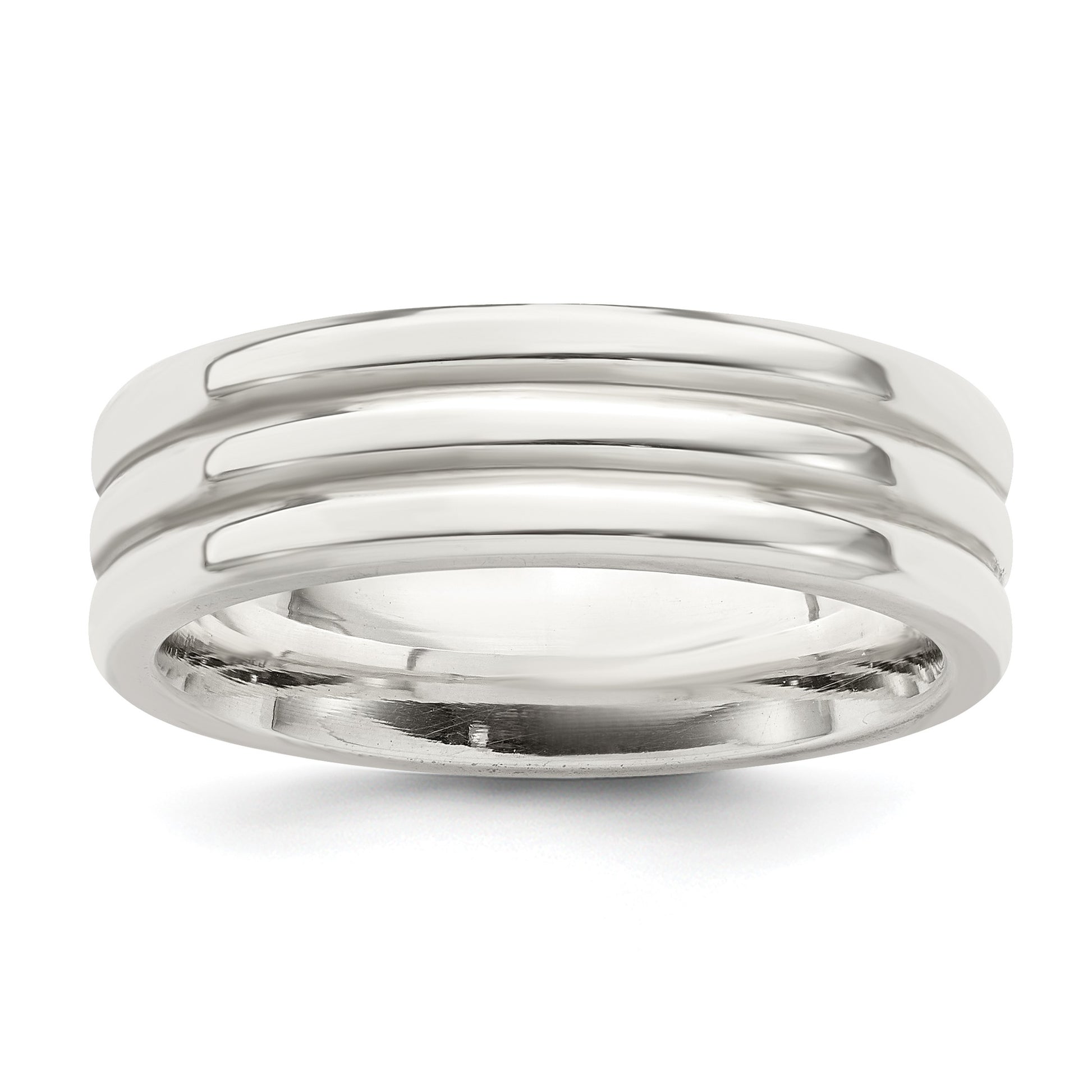 Sterling Silver 6mm Polished Flat Grooved Fancy Band Size 8