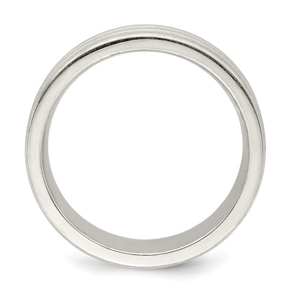Sterling Silver 6mm Brushed Flat Grooved Fancy Band Size 11
