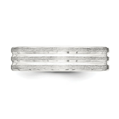 Sterling Silver 6mm Brushed Flat Grooved Fancy Band Size 9.5