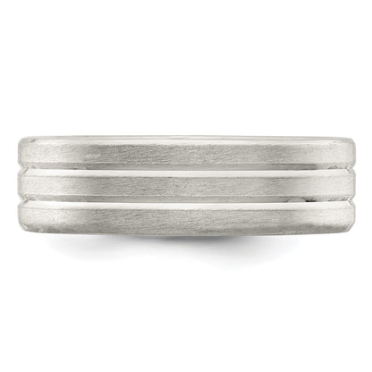 Sterling Silver 6mm Brushed Flat Grooved Fancy Band Size 11.5