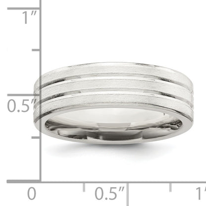 Sterling Silver 6mm Brushed Flat Grooved Fancy Band Size 11