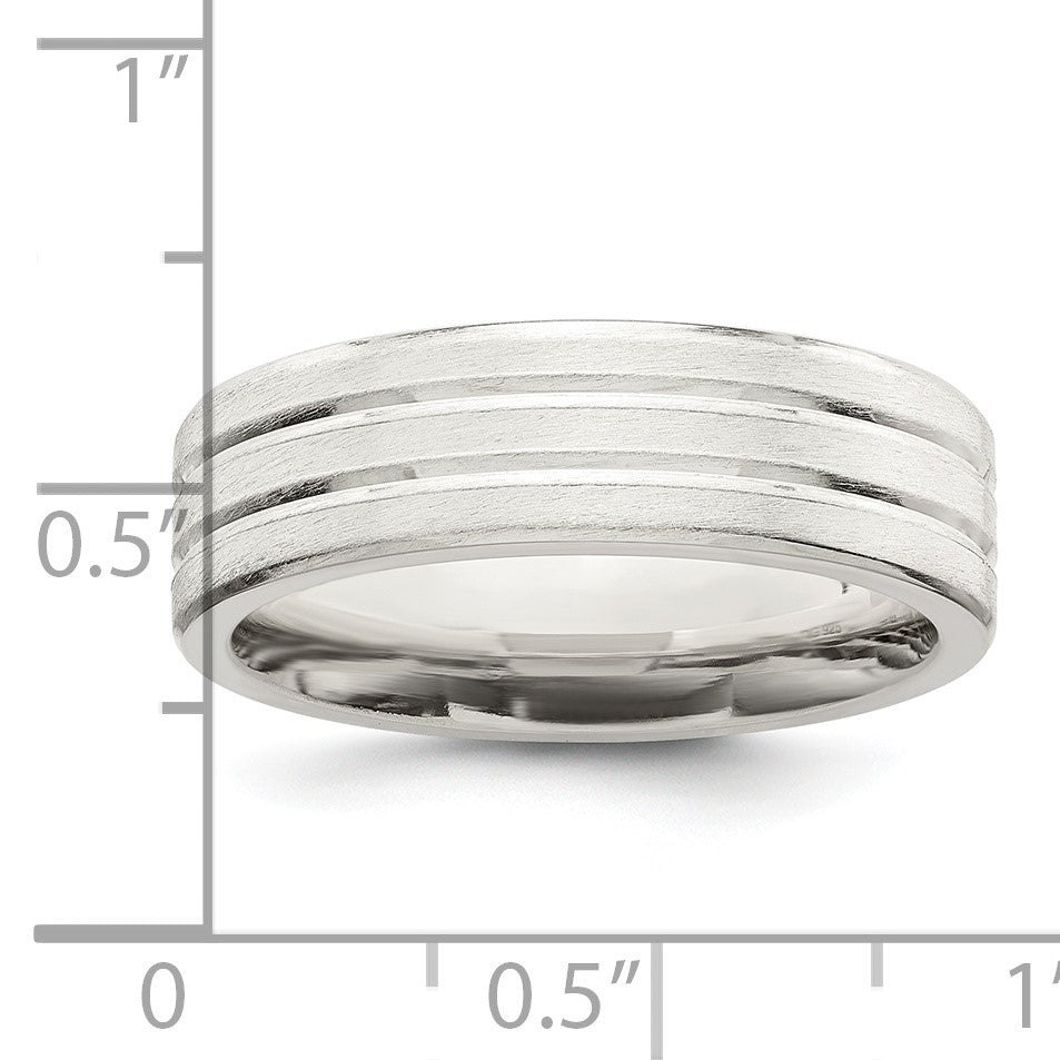 Sterling Silver 6mm Brushed Flat Grooved Fancy Band Size 9.5