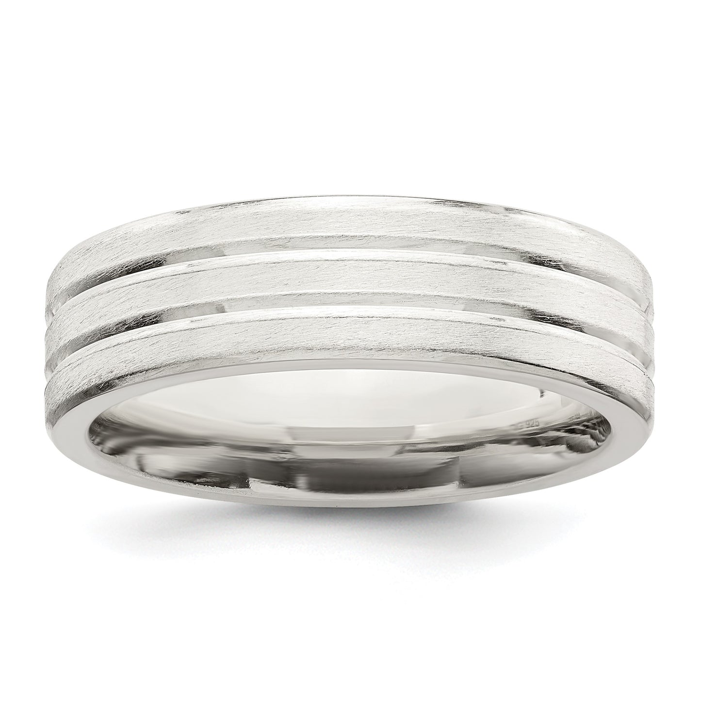 Sterling Silver 6mm Brushed Flat Grooved Fancy Band Size 11