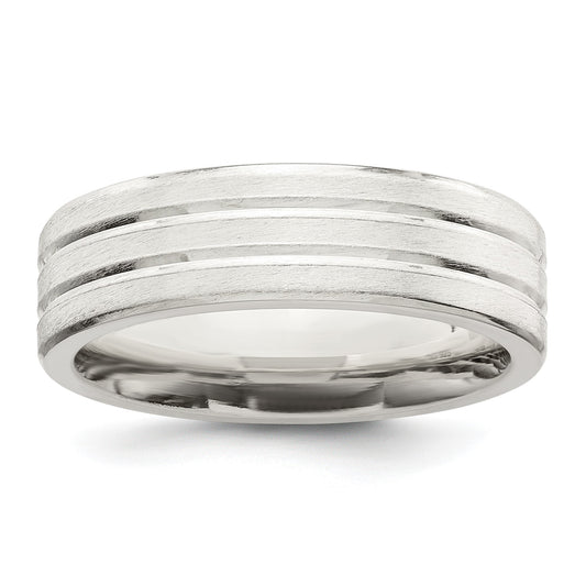 Sterling Silver 6mm Brushed Flat Grooved Fancy Band Size 9.5