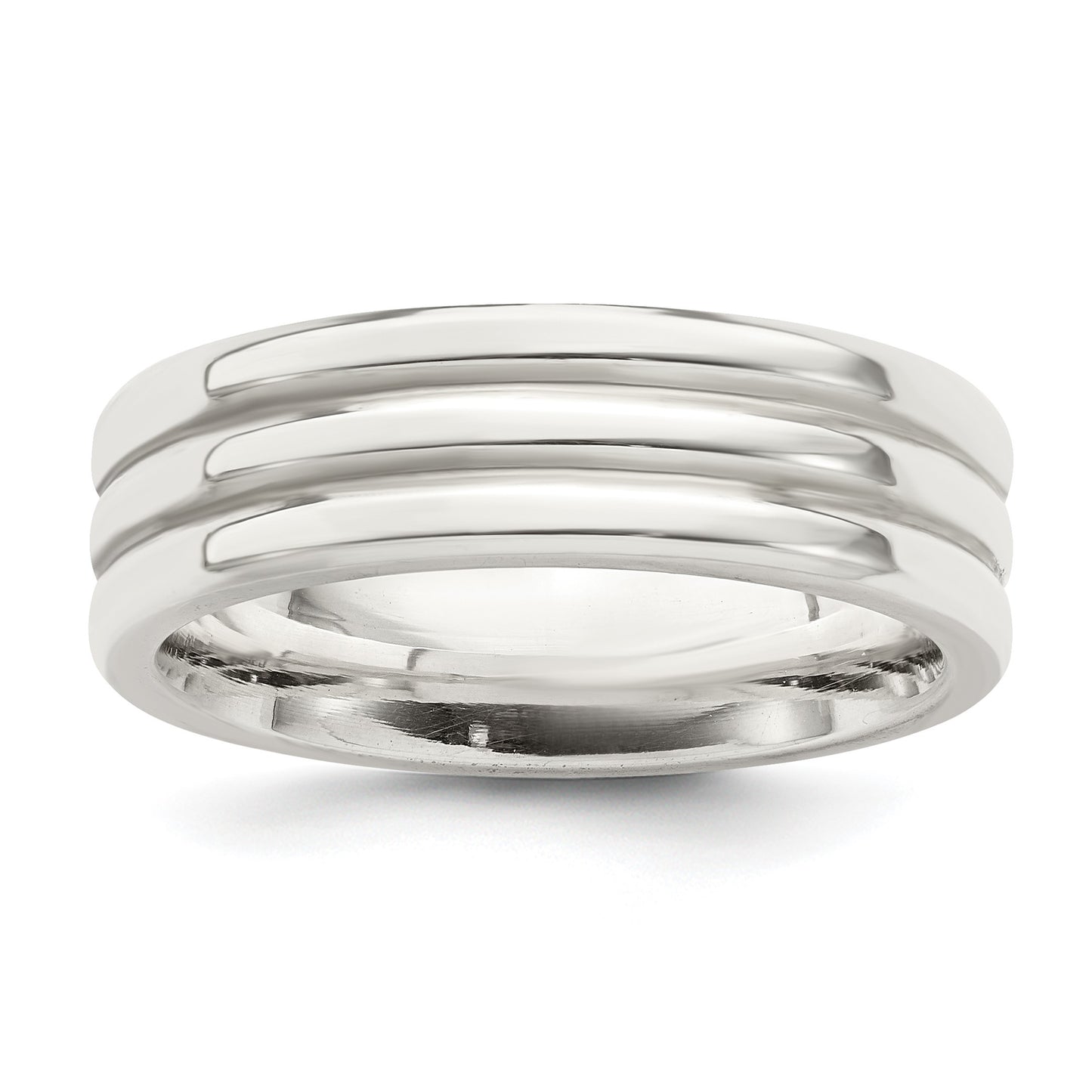 Sterling Silver 6mm Polished Flat Grooved Fancy Band Size 13