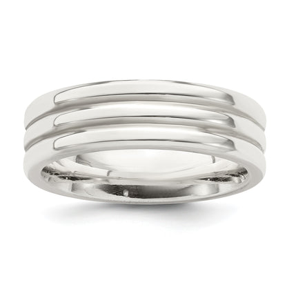 Sterling Silver 6mm Polished Flat Grooved Fancy Band Size 7.5