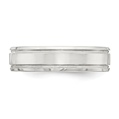 Sterling Silver 6mm Polished Flat Grooved Beveled Edge Fancy Band Size 7