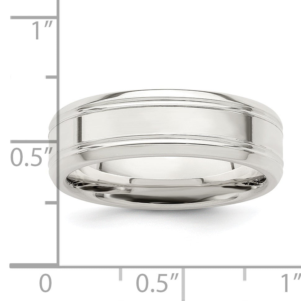 Sterling Silver 6mm Polished Flat Grooved Beveled Edge Fancy Band Size 10.5