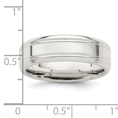 Sterling Silver 6mm Polished Flat Grooved Beveled Edge Fancy Band Size 8.5
