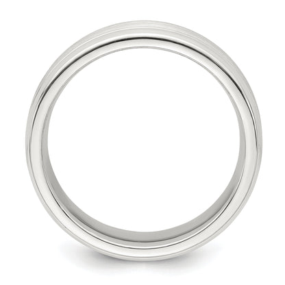 Sterling Silver 6mm Brushed Flat Grooved Beveled Edge Fancy Band Size 8.5