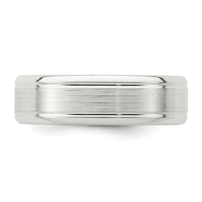Sterling Silver 6mm Brushed Flat Grooved Beveled Edge Fancy Band Size 11.5