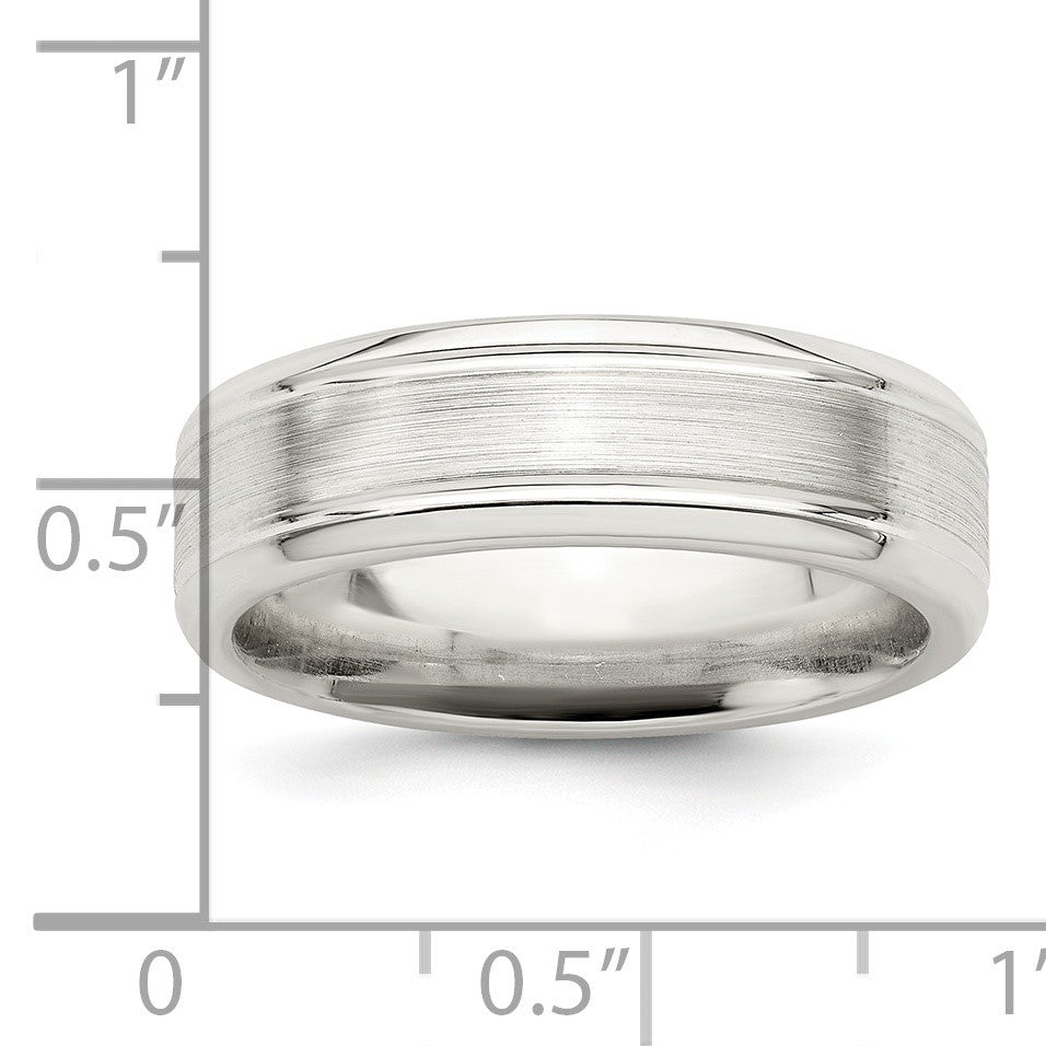 Sterling Silver 6mm Brushed Flat Grooved Beveled Edge Fancy Band Size 8.5