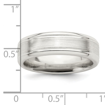 Sterling Silver 6mm Brushed Flat Grooved Beveled Edge Fancy Band Size 10.5