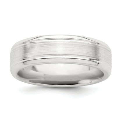 Sterling Silver 6mm Brushed Flat Grooved Beveled Edge Fancy Band Size 8.5