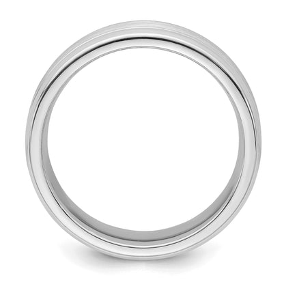 Sterling Silver Rhodium-plated 6mm Brushed Grooved Band Size 7