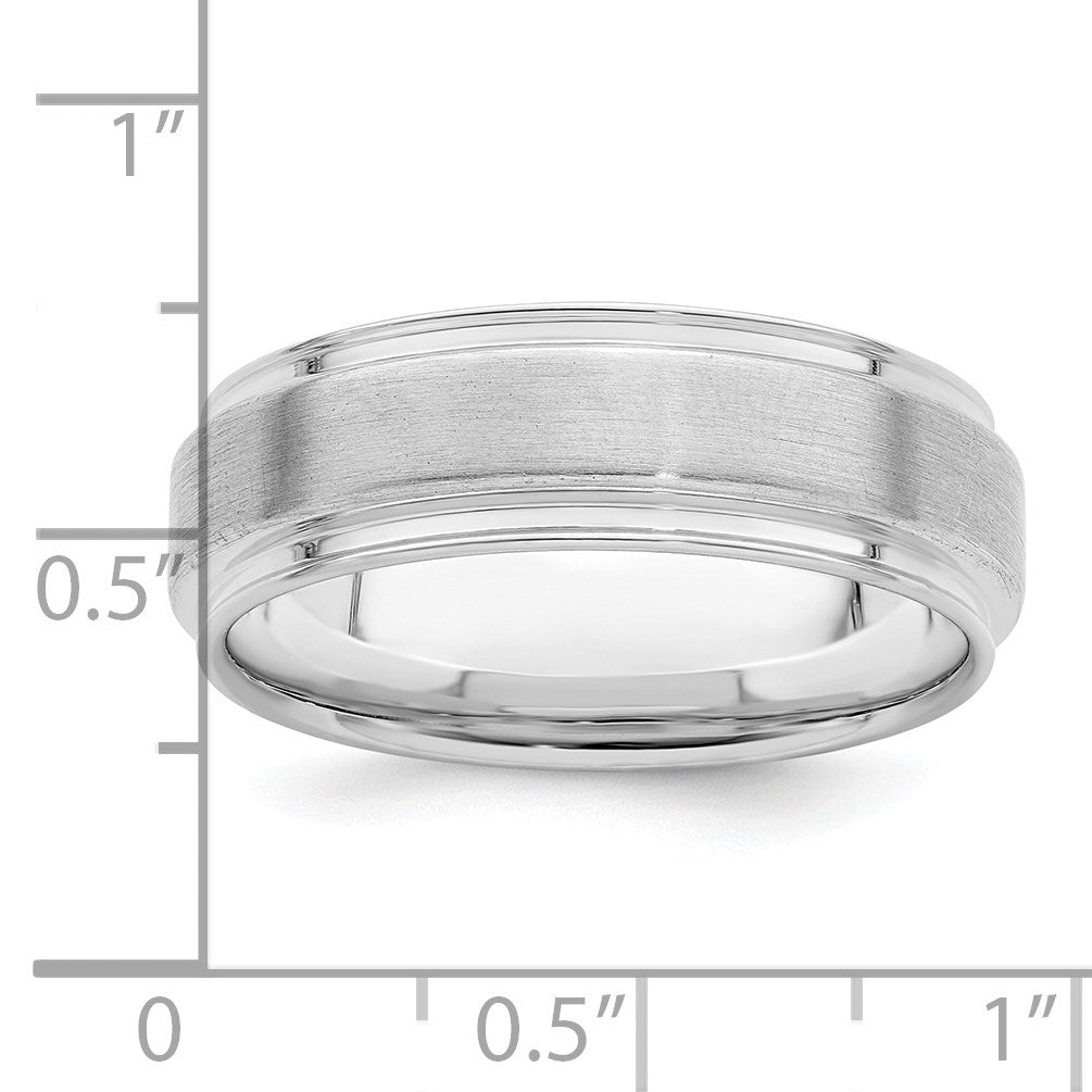 Sterling Silver Rhodium-plated 6mm Brushed Grooved Band Size 8