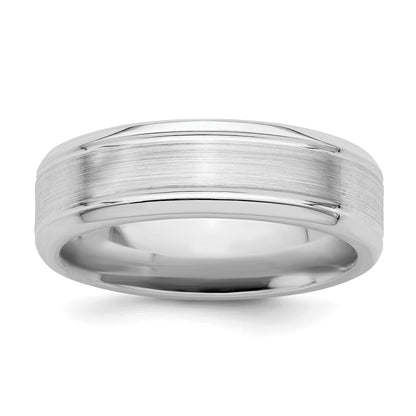 Sterling Silver Rhodium-plated 6mm Brushed Grooved Band Size 7
