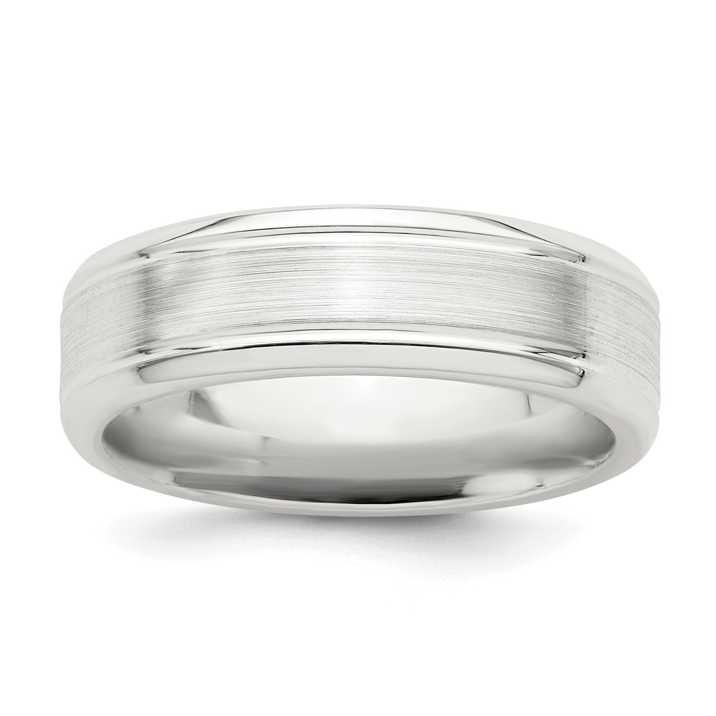 Sterling Silver 6mm Brushed Flat Grooved Beveled Edge Fancy Band Size 7.5