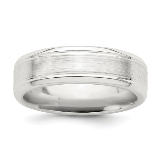 Sterling Silver 6mm Brushed Flat Grooved Beveled Edge Fancy Band Size 12