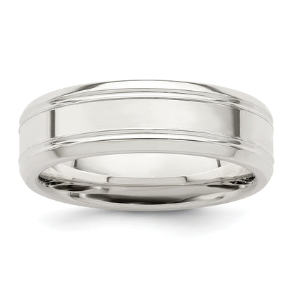Sterling Silver 6mm Polished Flat Grooved Beveled Edge Fancy Band Size 11.5