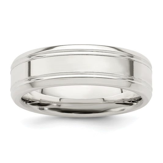 Sterling Silver 6mm Polished Flat Grooved Beveled Edge Fancy Band Size 9