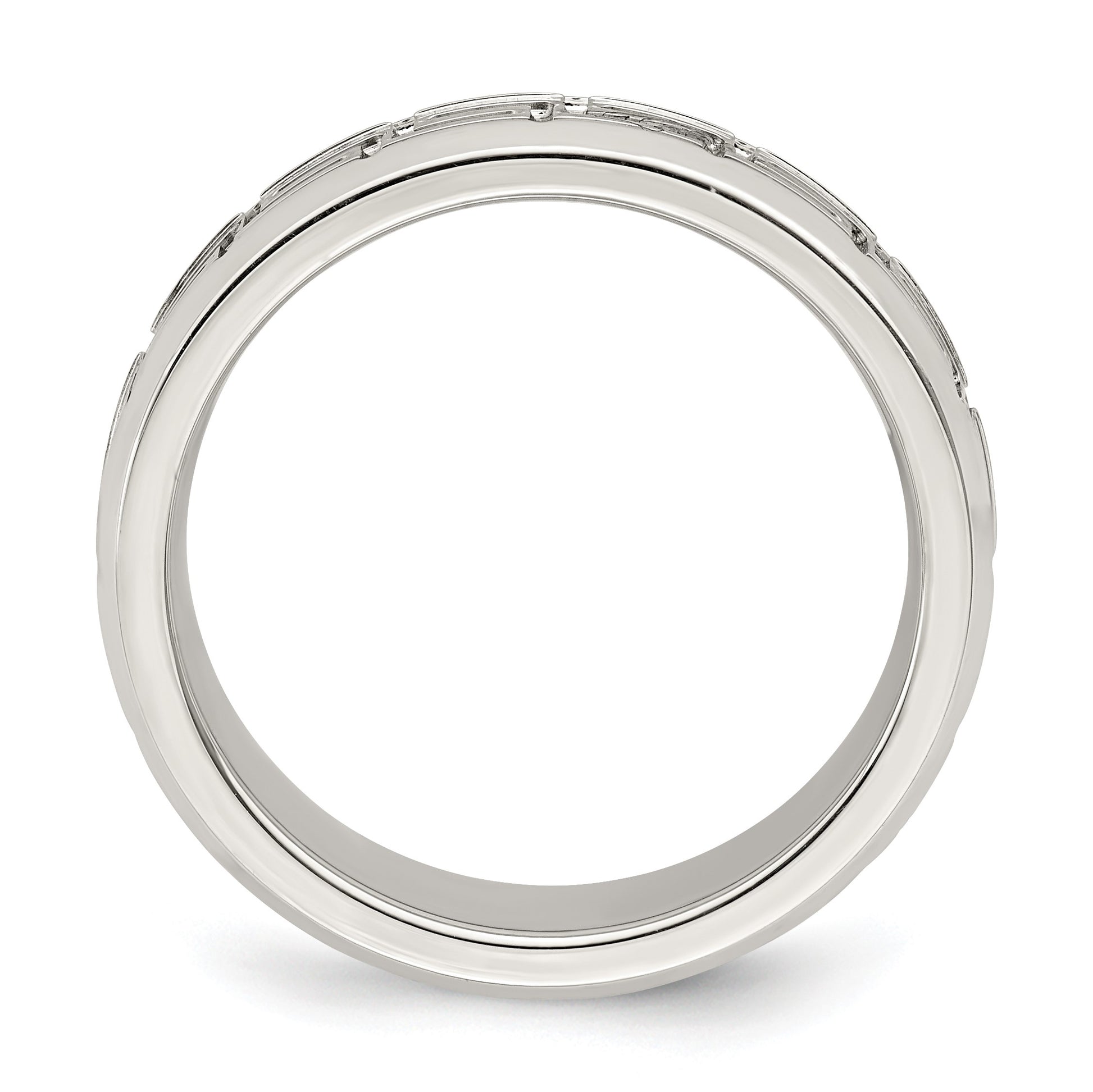 Sterling Silver 6mm Polished Flat Greek Key Design Beveled Edge Fancy Band Size 9.5