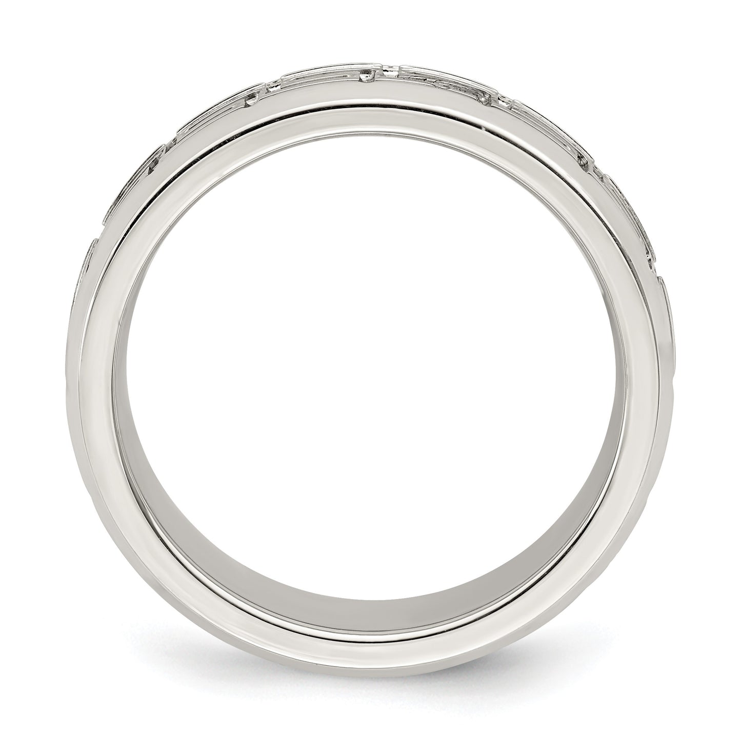 Sterling Silver 6mm Polished Flat Greek Key Design Beveled Edge Fancy Band Size 8.5