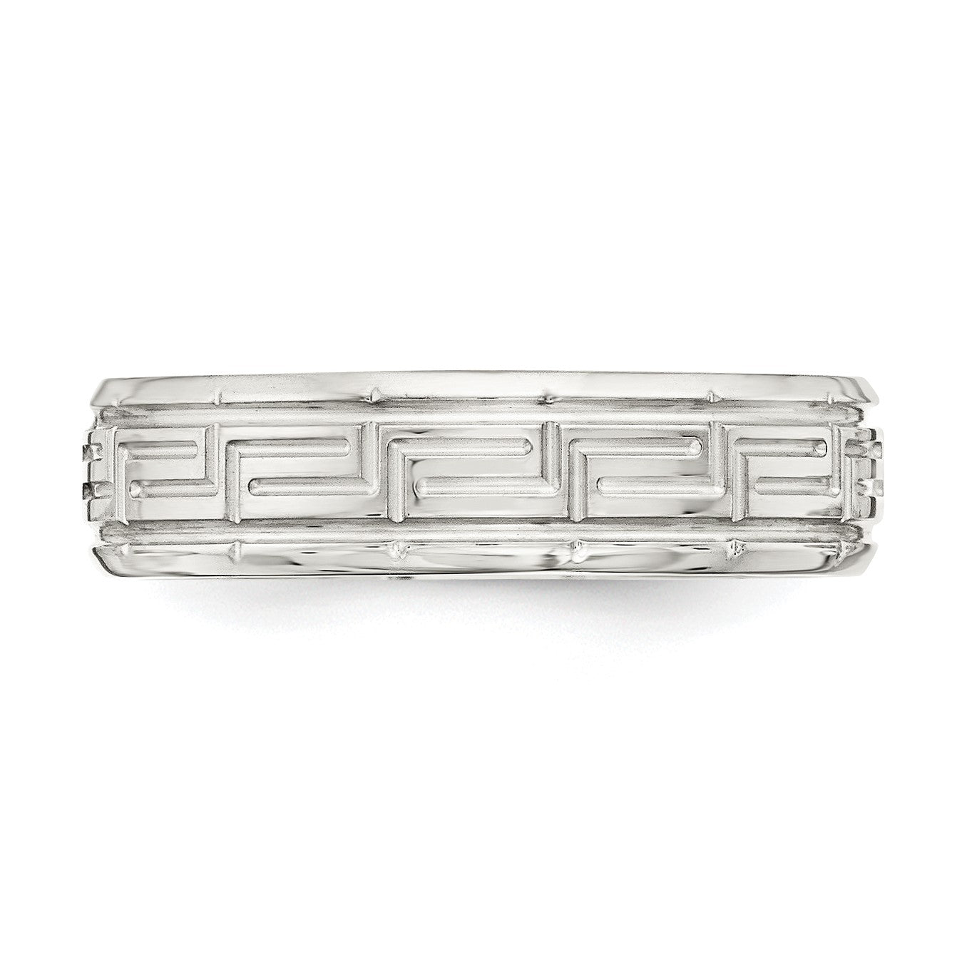 Sterling Silver 6mm Polished Flat Greek Key Design Beveled Edge Fancy Band Size 12